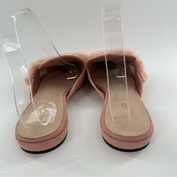 Aldo womens flats size 9 40 pink faux suede faux fur pointy toe slip on mules - Picture 4 of 12